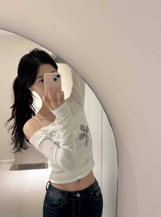 Cross Detail One-Off Shoulder T-Shirt