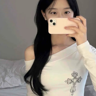Cross Detail One-Off Shoulder T-Shirt