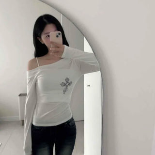 Cross Detail One-Off Shoulder T-Shirt