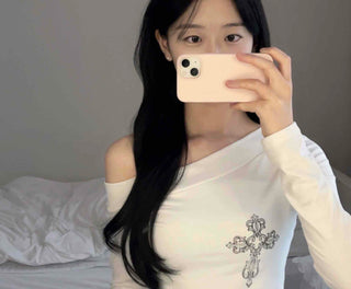 Cross Detail One-Off Shoulder T-Shirt