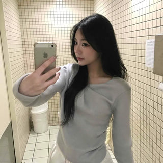 Slim Drape Shirred Long Sleeve T-shirt