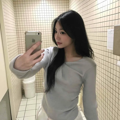 Slim Drape Shirred Long Sleeve T-shirt