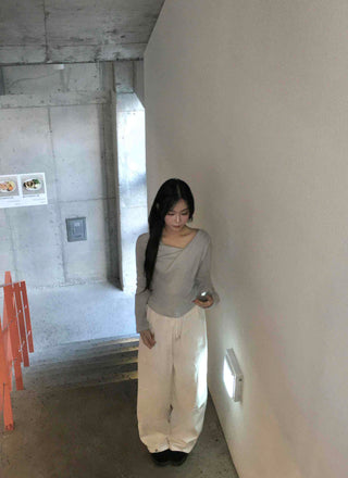 Slim Drape Shirred Long Sleeve T-shirt