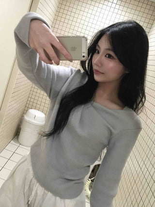 Slim Drape Shirred Long Sleeve T-shirt