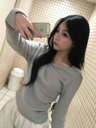 Slim Drape Shirred Long Sleeve T-shirt