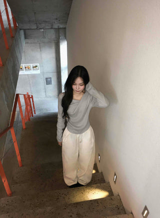 Slim Drape Shirred Long Sleeve T-shirt