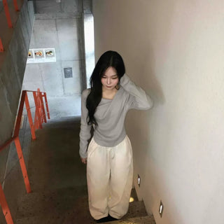 Slim Drape Shirred Long Sleeve T-shirt