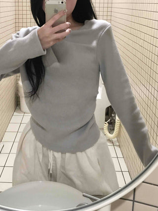 Slim Drape Shirred Long Sleeve T-shirt