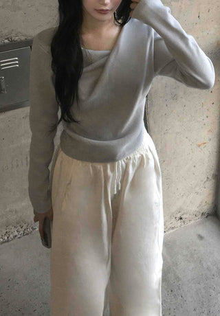 Slim Drape Shirred Long Sleeve T-shirt