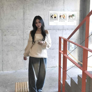 Folding Off-Shoulder Ribbed Knit