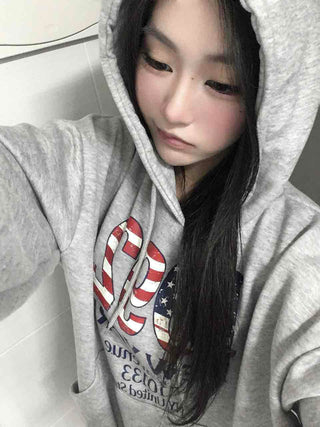 New York American Flag Oversized Fleece-Lined Hoodie