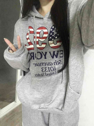New York American Flag Oversized Fleece-Lined Hoodie