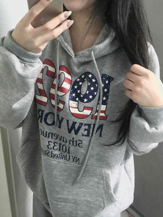 New York American Flag Oversized Fleece-Lined Hoodie
