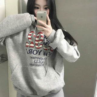 New York American Flag Oversized Fleece-Lined Hoodie