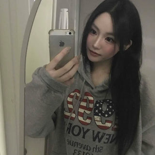 New York American Flag Oversized Fleece-Lined Hoodie