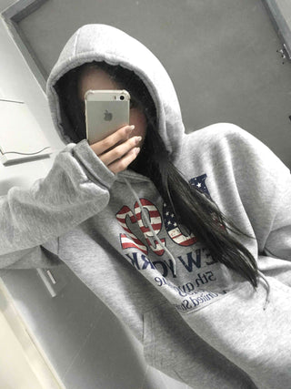 New York American Flag Oversized Fleece-Lined Hoodie