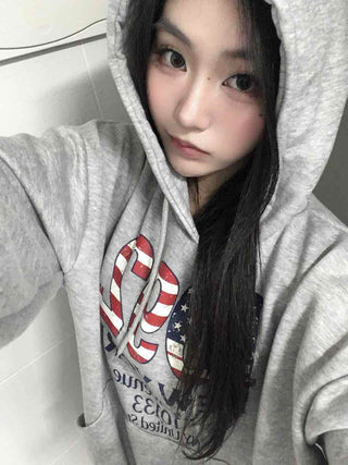 New York American Flag Oversized Fleece-Lined Hoodie