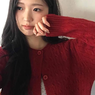 Soft Mood Button Cable Knit Cardigan