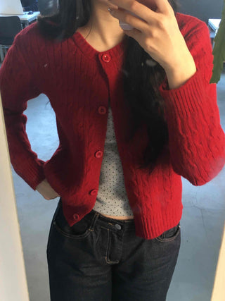 Soft Mood Button Cable Knit Cardigan