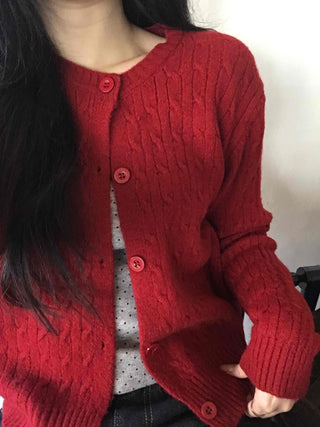 Soft Mood Button Cable Knit Cardigan