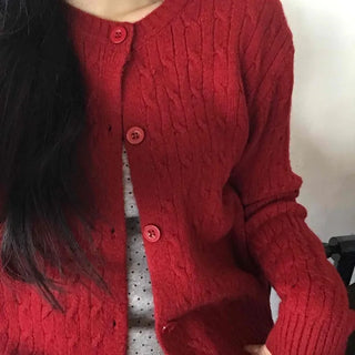 Soft Mood Button Cable Knit Cardigan