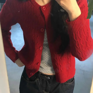 Soft Mood Button Cable Knit Cardigan