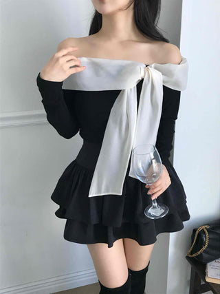 Off-shoulder Organza Ribbon Top