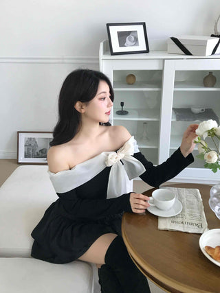 Off-shoulder Organza Ribbon Top