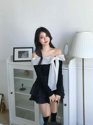 Off-shoulder Organza Ribbon Top