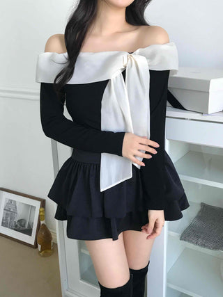 Off-shoulder Organza Ribbon Top