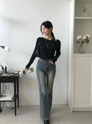Natural Wash Semi Bootcut Denim Pants