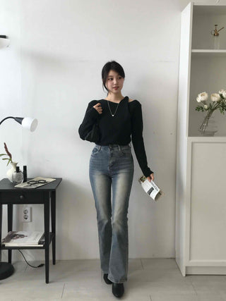 Natural Wash Semi Bootcut Denim Pants