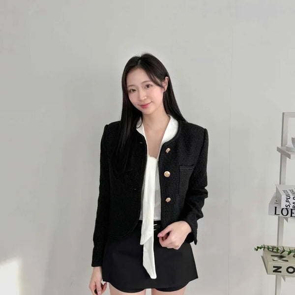 Gold Detail Slim Fit Tweed Jacket