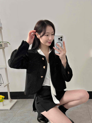 Gold Detail Slim Fit Tweed Jacket