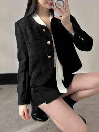 Gold Detail Slim Fit Tweed Jacket
