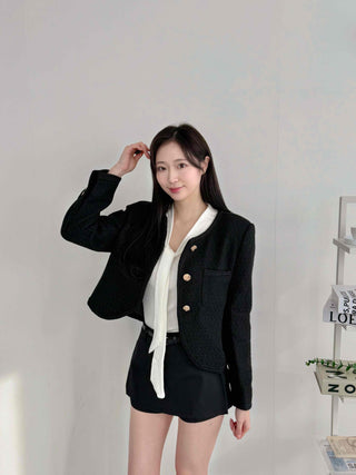 Gold Detail Slim Fit Tweed Jacket
