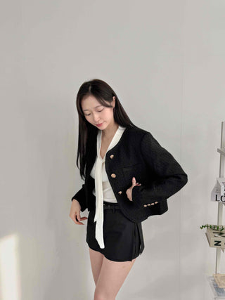 Gold Detail Slim Fit Tweed Jacket