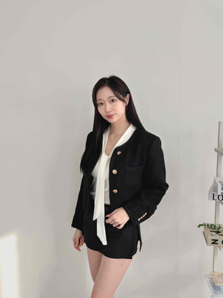 Gold Detail Slim Fit Tweed Jacket