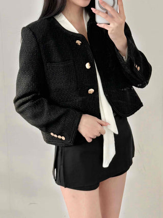 Gold Detail Slim Fit Tweed Jacket