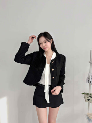 Classic Long Tie Neck Slim Fit Crop Knit