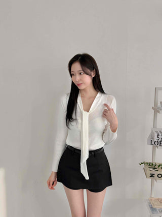 Classic Long Tie Neck Slim Fit Crop Knit