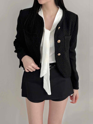 Classic Long Tie Neck Slim Fit Crop Knit