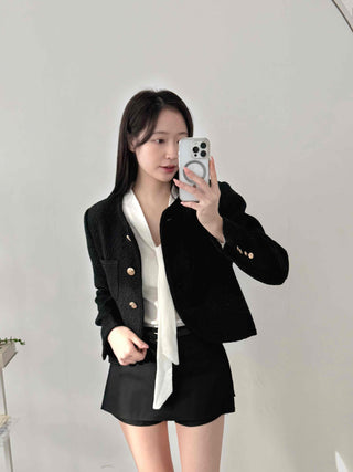 Classic Long Tie Neck Slim Fit Crop Knit