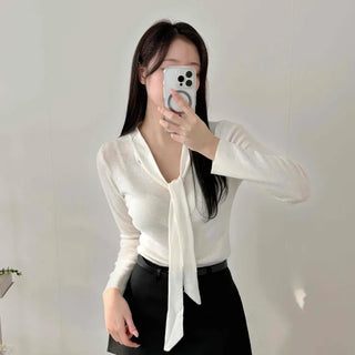 Classic Long Tie Neck Slim Fit Crop Knit