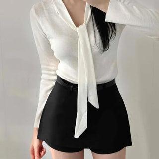 Classic Long Tie Neck Slim Fit Crop Knit