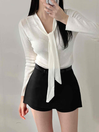 Classic Long Tie Neck Slim Fit Crop Knit