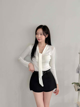 Classic Long Tie Neck Slim Fit Crop Knit