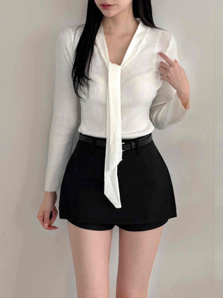 Classic Long Tie Neck Slim Fit Crop Knit