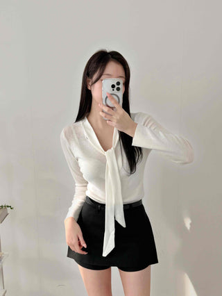 Classic Long Tie Neck Slim Fit Crop Knit