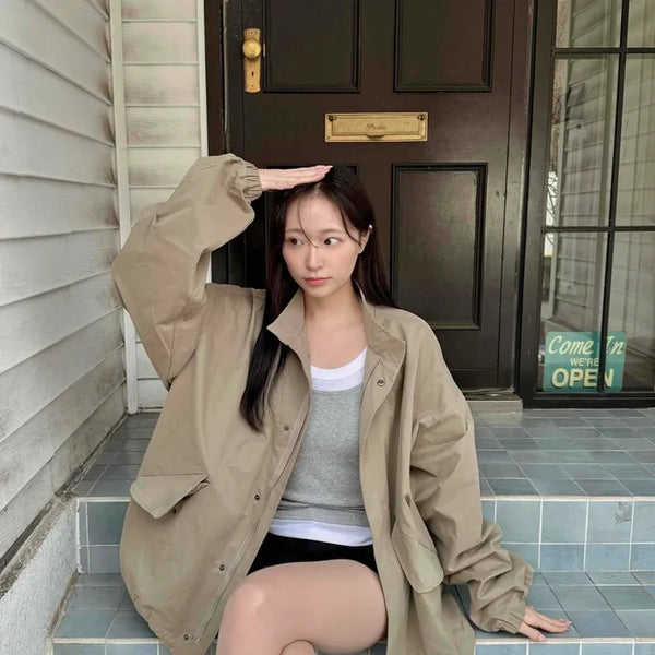 Campus Mood Effortless Chic Midi-length Field Jacket